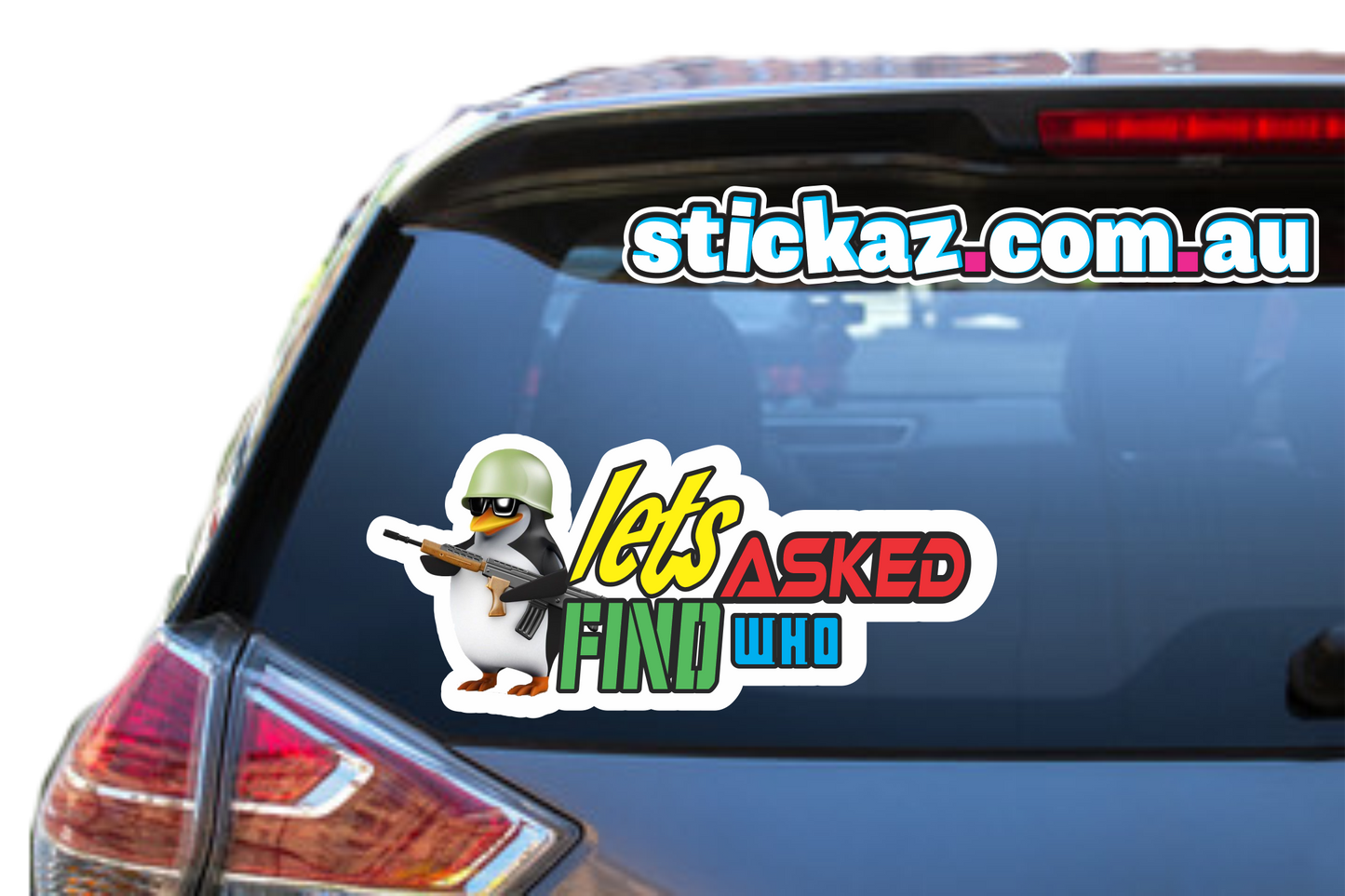 Lets Find Who Asked penguin google meme very cool Vinyl Car Sticker Decal