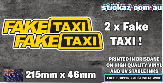 2x Fake Taxi Sticker - Funny JDM Drift Prank Joke Rude Car 4x4 Ute 215x46mm