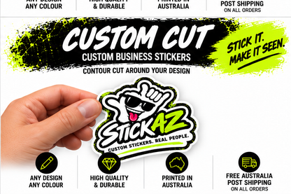 Custom cut business stickers - Stickaz contour cut around your design example