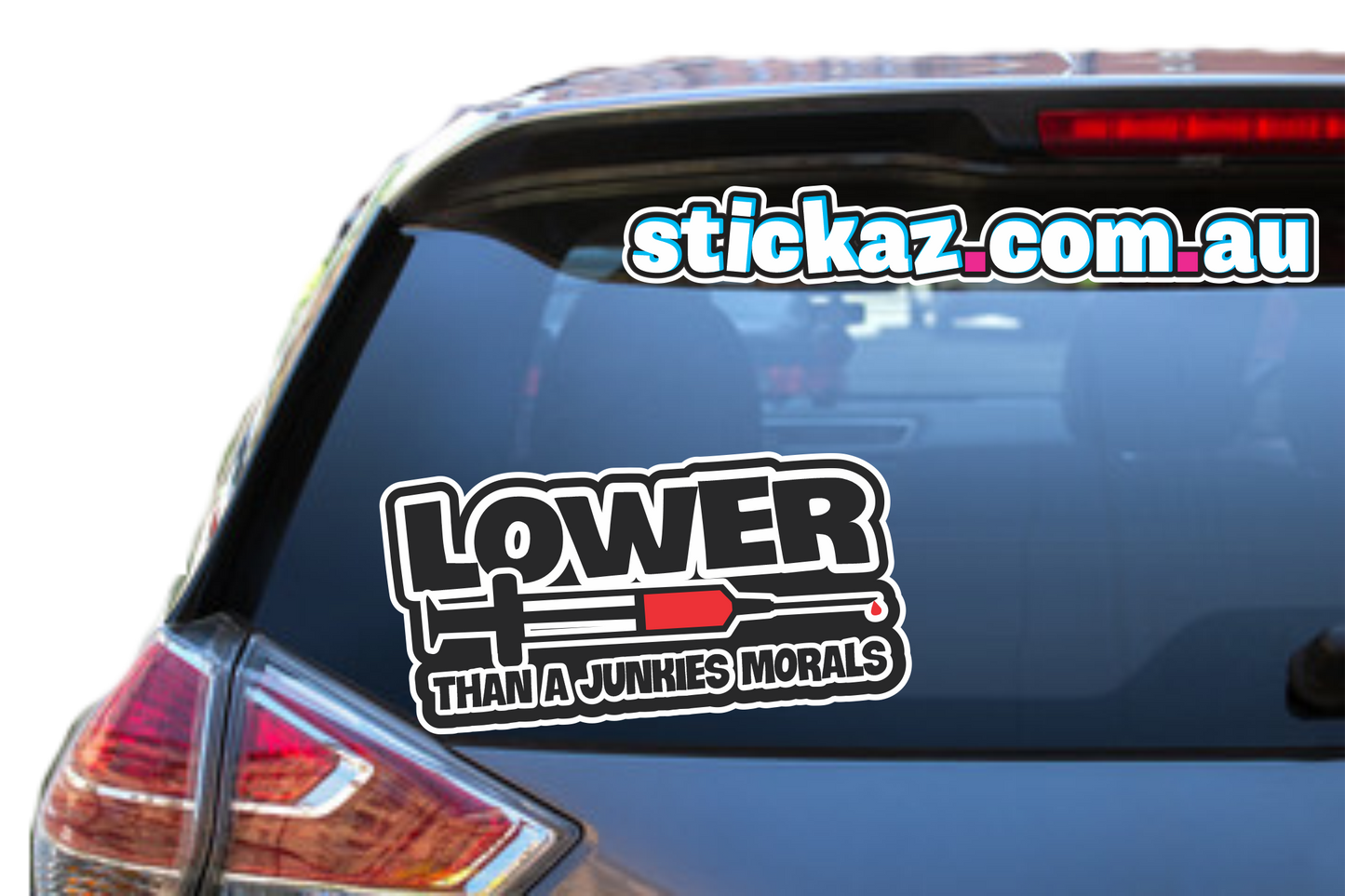 LOWER THAN A JUNKIES MORALS Sticker Decal - FUNNY CAR STICKER JDM Drifter
