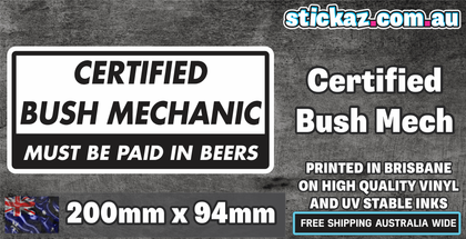 BUSH MECHANIC 200mm Funny offroad 4x4 Car ute Tool box Stickers 4wd BEER TOOLBOX