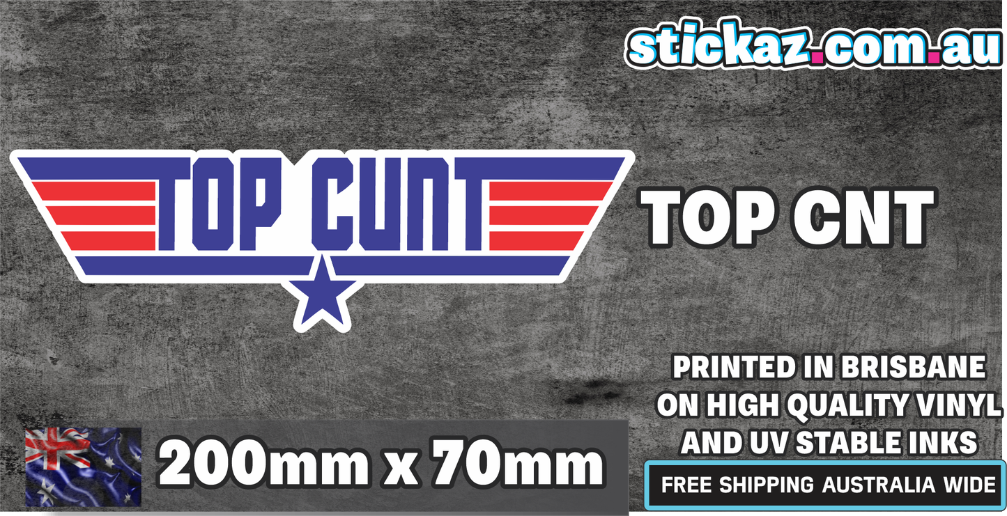 TOP GUN C&NT FUNNY RUDE STICKER DECAL 200mm X 70mm Car 4x4